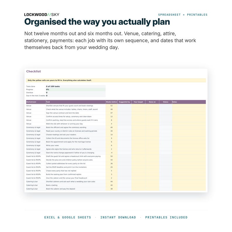 Wedding Budget Spreadsheet Excel Google Sheets | Wedding Planning Kit Guest List RSVP Vendor Tracker + Printable Checklist Day Of Timeline image 11