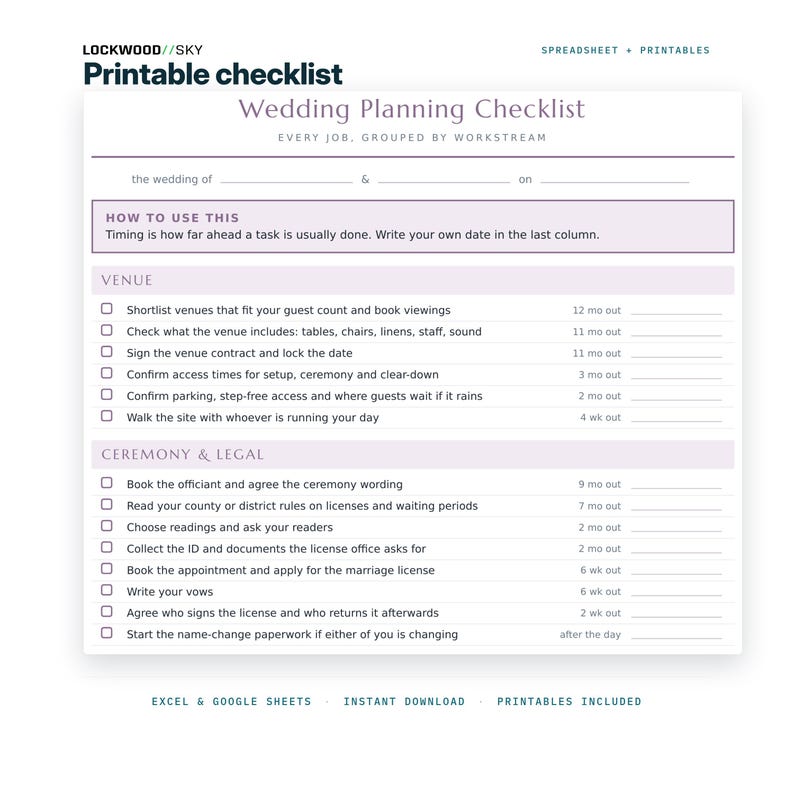 Wedding Budget Spreadsheet Excel Google Sheets | Wedding Planning Kit Guest List RSVP Vendor Tracker + Printable Checklist Day Of Timeline image 9