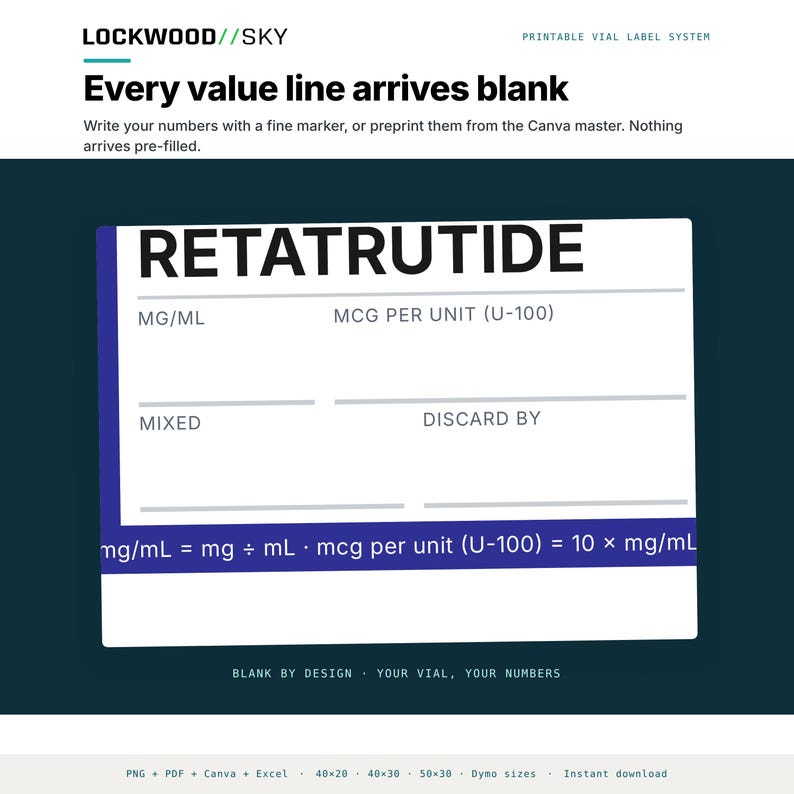 Peptide Vial Label Template | 8 Styles 3 Densities 5 Sizes | 945 Thermal PNG + Editable Avery PDF + 5 Canva Masters | Niimbot Dymo Brother image 18
