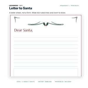 Christmas Planner Spreadsheet | Gift Budget Tracker Card List Oven Plan Excel Google Sheets + Printable Countdown Letter to Santa image 8