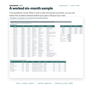 Planificador de negocios de limpieza (hoja de cálculo en Excel y Google Sheets) / Calculadora de presupuestos, presupuesto de limpieza, factura, admisión de clientes, limpieza de casas imagen 4
