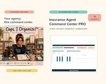 Insurance Agent Command Center PRO | Excel CRM, Lead Tracker, Policy Renewals & Commission Tracker