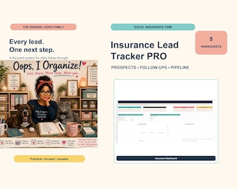Insurance Lead Tracker PRO | Excel CRM, Prospect Pipeline, Follow-Up Dashboard & Client Organizer | Digital Download