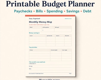 Printable Budget Planner Bundle | Paycheck, Bills, Expenses, Savings & Debt Worksheets | Color + Ink-Saver PDF