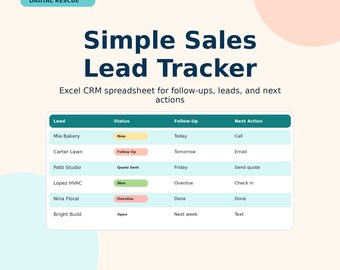 Simple Sales Lead Tracker | Excel CRM Spreadsheet, Follow-Up Tracker for Small Business