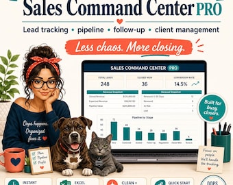 Sales Command Center PRO | Excel CRM, Pipeline, Follow-Up Tracker (Digital Download)