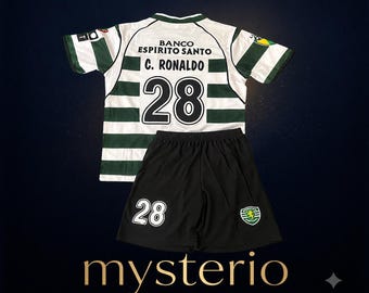 Ronaldo 28 Sporting 2002 2003 Kit Bambini Maglia Pantaloncini Calcio Retro