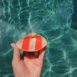 Vide-poches coquillage peint à la main : Plateau à bijoux rayures piscine