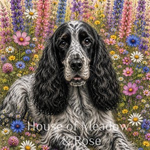 Illustration d'un cocker spaniel rouan bleu (téléchargement numérique)