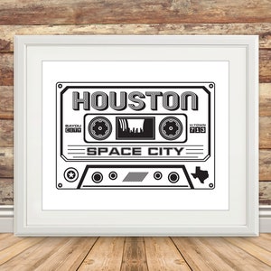 Houston Cassette - Houston Texas, Space City, Houston Art, Music Print, Houston Music, Houston, Houston Home, Houston Poster, Wall Art
