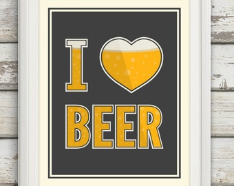 I Heart Beer, I Love Beer, Beer Artwork, Craft Beer, Beer, Bar Art, Man Cave, Brewer, Home Brew, Brewing, Kitchen Decor, Prints for the Home