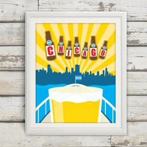 Chicago, Lake Shore Drive, Lake Michigan, Chicago Skyline, Beer Print, Brewery, Skyline, City Print, CHI, Flag, Apartment Art, Kitchen image 1