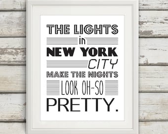 New York Print, New York City, New York Poster, Wall Art, Black and White, NYC, New York Skyline, New York, Typography