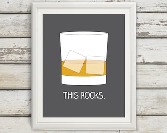 This Rocks, Scotch on the Rocks, Scotch Glass, Husband Gift, Home Bar Art, Cocktail Poster, Alcohol Art, Man Cave Decor, Home Decor, Scotch