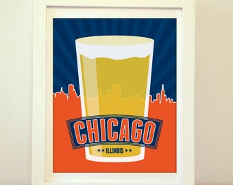 Chicago, CHI, Chicago Beer, Chicago Illinois, Chicago Beer Print, Chicago Art, Chicago City Print, Chicago Map, Chicago Print, Typography