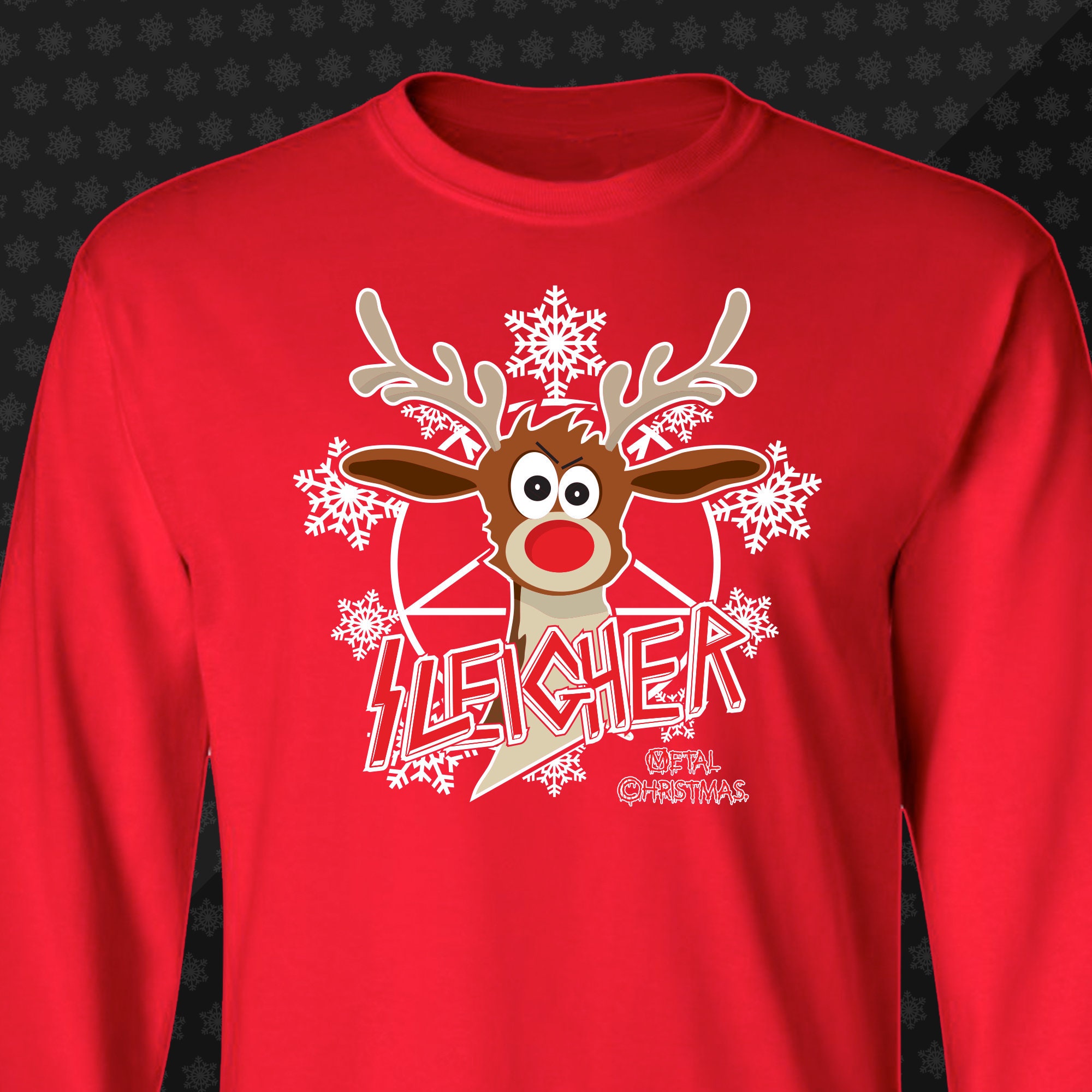 Sleigher Christmas Shirt. Reindeer Christmas Shirt, Funny Christmas Shirt,  Metal, Band Shirt - Etsy | T-Shirts