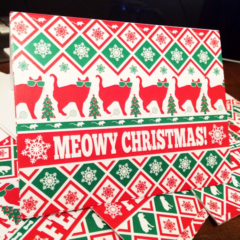 Meowy Christmas Christmas Card Cat Cats Cat Cards - Etsy