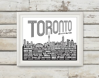 Toronto, Toronto Neighbourhoods, Toronto Skyline, Toronto Canada, Maple Leaf, Toronto Art, Toronto Print, Toronto Poster, Toronto Typography