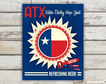 Austin, Texas Flag Beer Cap Print