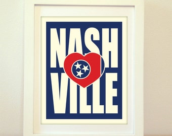 Nashville, Tennessee, Nashville Heart, Nashville Typography, Nashville Print, Nashville Art, Nashville Sign, Nashville Poster, Typography