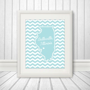 State Heart Print, State Print, State Poster, State Sign, State Art, Chevron, Custom Color 8x10 image 1