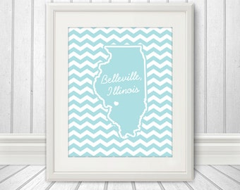 State Heart Print, State Print, State Poster, State Sign, State Art, Chevron, Custom Color  - 8x10