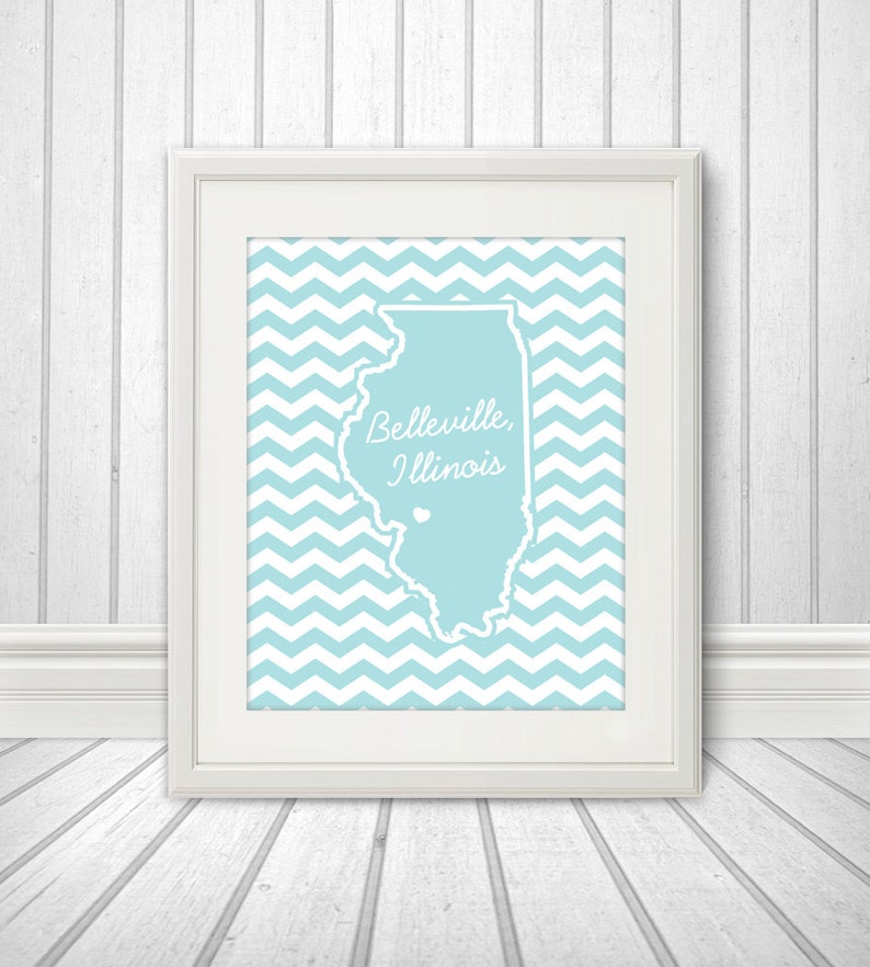 State Heart Print, State Print, State Poster, State Sign, State Art, Chevron, Custom Color 8x10 image 1