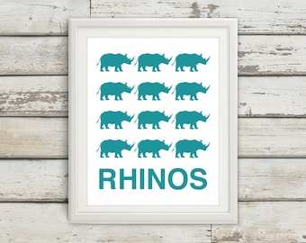 Rhinos, Rhino Print, Rhino Art, Kids Wall Art, Jungle Print, Jungle Poster, Kids Bedroom, Kids, Bedroom Art, Jungle Nursery, Kids Room