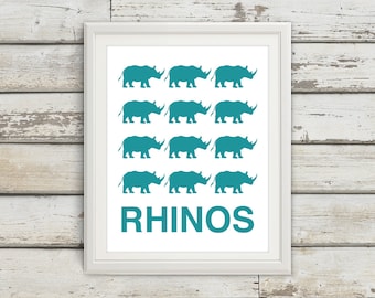 Rhinos, Rhino Print, Rhino Art, Kids Wall Art, Jungle Print, Jungle Poster, Kids Bedroom, Kids, Bedroom Art, Jungle Nursery, Kids Room