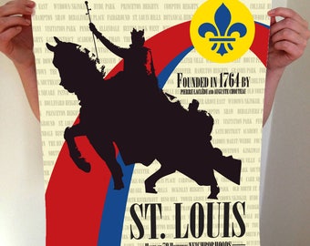 St Louis Arch and Statue Print, STL, St louis, Fleur De Lis, St Louis Missouri