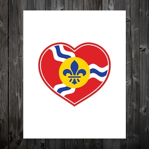 STL Love, St Louis Heart Print, Saint Louis, St Louis, St Louis Flag, St Louis Poster, St Louis Art, St Louis Print, 6 Sizes image 2