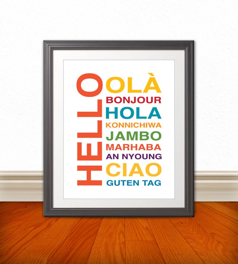 Hello Bonjour Hola Wall Art, Kids Wall Art, Nursery Wall Art, Home Decor, Home Wall Art, Apartment Art, Apartment Print, Custom Color 8x10 image 2