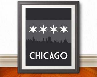 Chicago, Dark Chicago Skyline, Chicago Print, Chicago Art, Chicago Poster