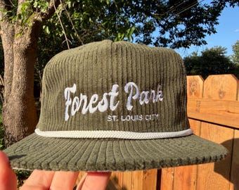 Forest Park St. Louis Corduroy Hat, Olive Green Embroidered Rope Cap