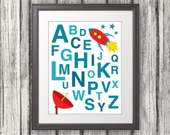 ABC, ABC Wall Art, Alphabet, Alphabet Art, Rocket Ship, abc Poster, abc Print, Alphabet Print, Alphabet Poster, Alphabet Artwork, abcd