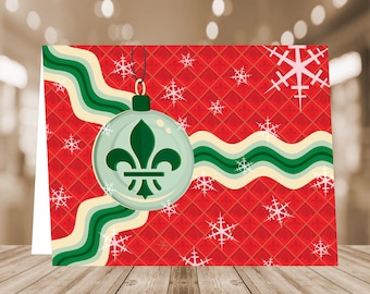 St. Louis Flag Ornament Card, Red and Green, STL City Christmas Card, XMAS, Saint Louis Christmas Card, Ornament