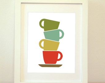 Mid Century Modern Cups - Framed 8x10 Print