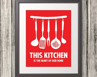 This Kitchen Is The Heart Of Our Home, Kitchen Print, Kitchen Art, Kitchen Poster, Custom Color - 11x14 Print
