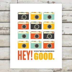 Hey, You&#39;re Looking Good, Camera, Camera Artwork, Typography, Apartment Wall Art, Home Decor, Apartment Decor, Dressing Room, Bathroom