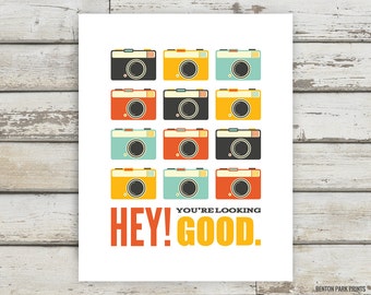 Hey, You're Looking Good, Camera, Camera Artwork, Typography, Apartment Wall Art, Home Decor, Apartment Decor, Dressing Room, Bathroom