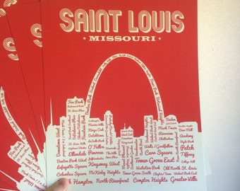 St. Louis 11x14 Red Neighborhoods Poster Special