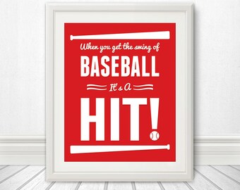 Baseball: It's a Hit, Baseball Print, Baseball Sign, Baseball Art - 8x10