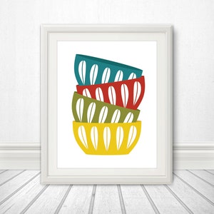 Bowls, Scandinavian Bowls, Mid Century, Stacked Bowls, Cathrineholm, Cathrineholm Print, Kitchen Print, Kitchen Poster, Kitchen Art - 11x14