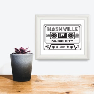 Nashville Cassette Print - Nashville Music Art, Nashville Music Print, Music City,  Nashville Wall Art, Nashville Poster, Smashville