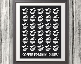 Coffee, Coffee Print, Coffee Print, Coffee Poster, Mid Century Art, Retro, Coffee Freakin' Rules - 8x10