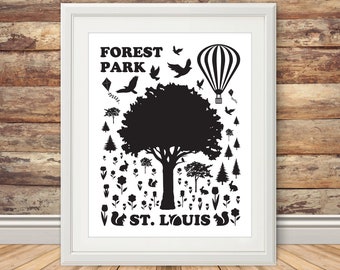 Forest Park - Silhouette Print - St. Louis Print, STL City, Saint Louis City Poster, Wall Decor