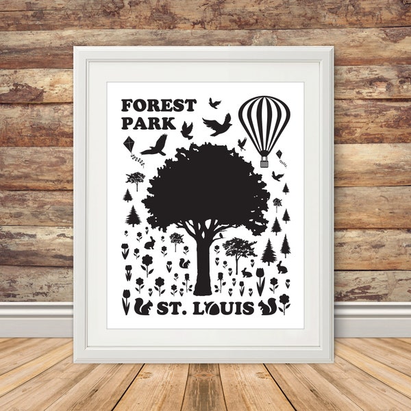 Forest Park - Silhouette Print - St. Louis Print, STL City, Saint Louis City Poster, Wall Decor