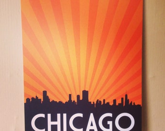 Chicago, Chicago Skyline, Chicago Poster, Chicago Print, Chicago Art, Chicago Sign - 8x10