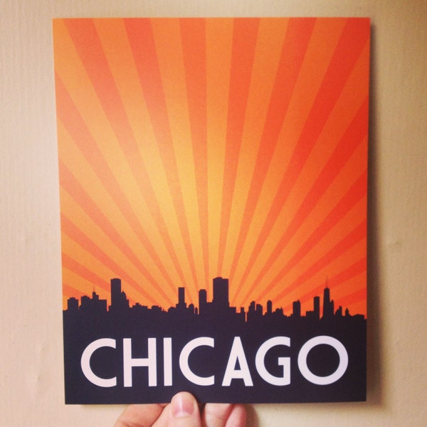 Chicago, Chicago Skyline, Chicago Poster, Chicago Print, Chicago Art, Chicago Sign - 8x10