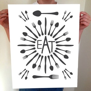 Prints for Kitchen, EAT, Fork Spoon Knife, Fork and Spoon Wall Decor, Fork and Spoon, Wall Decor, Kitchen Wall Art, Utensils